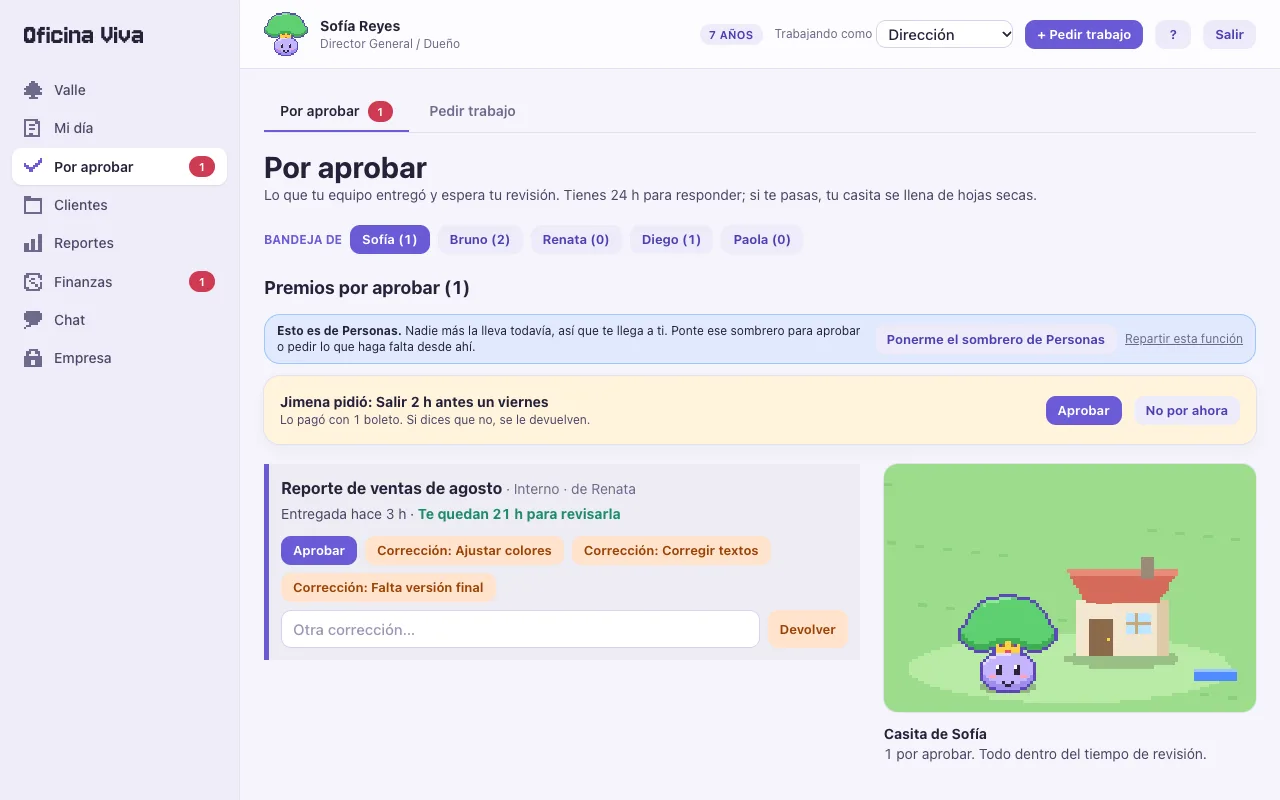 Pantalla de aprobaciones pendientes